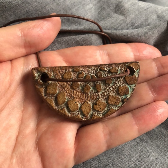Glazed Ceramic Halfmoon Necklace - Picture 6 of 7